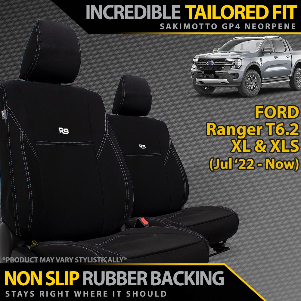 Ford Ranger T6.2 XL, XLS & Black Edition Neoprene 2x Front Row Seat Covers