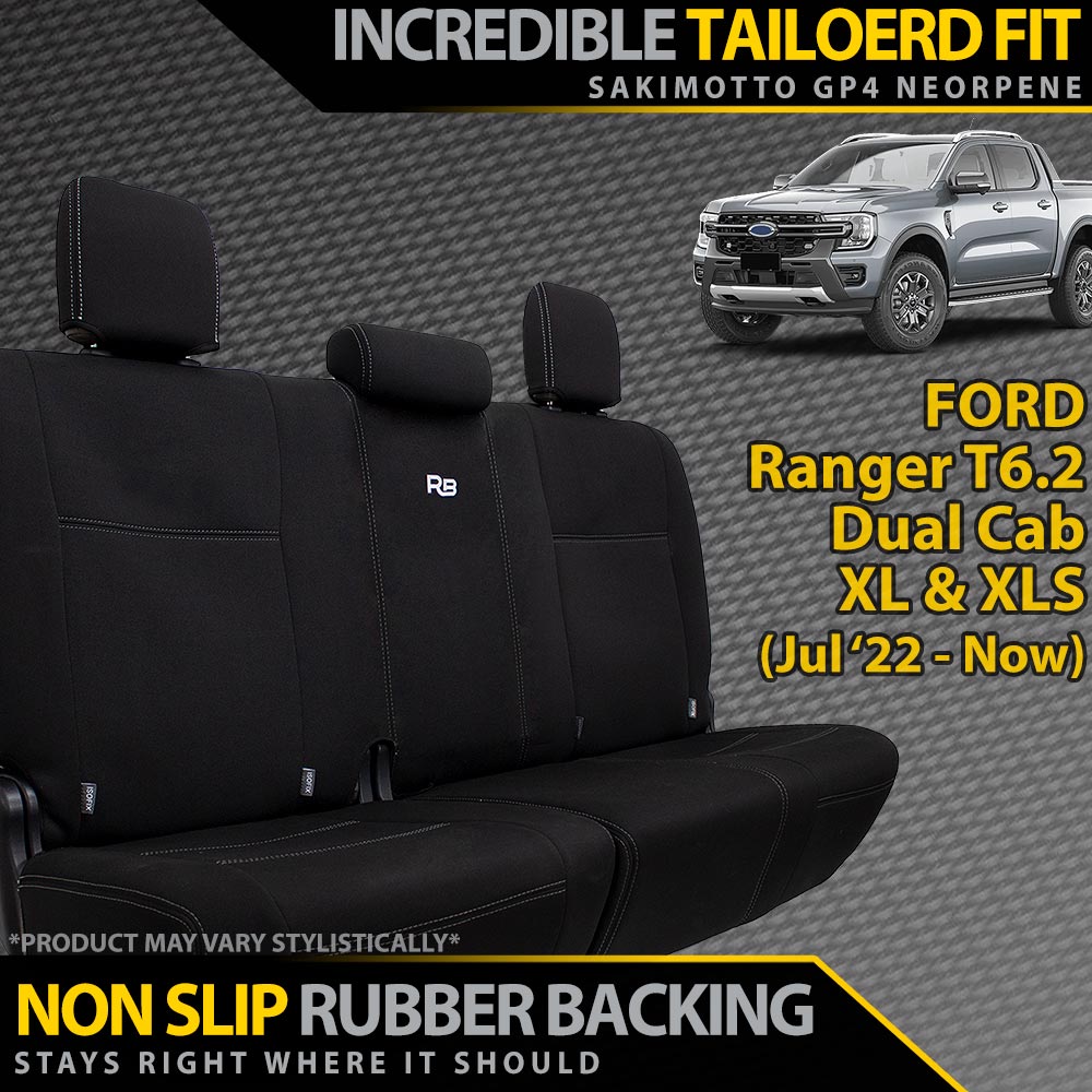 Ford Ranger T6.2 XL, XLS & Black Edition Neoprene Rear Row Seat Covers (In Stock)