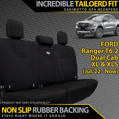 Ford Ranger T6.2 XL, XLS & Black Edition Neoprene Rear Row Seat Covers (In Stock)