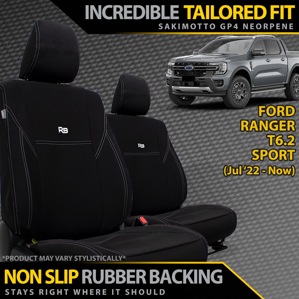 Ford Ranger T6.2 Sport & Tremor Neoprene 2x Front Row Seat Covers (In Stock)